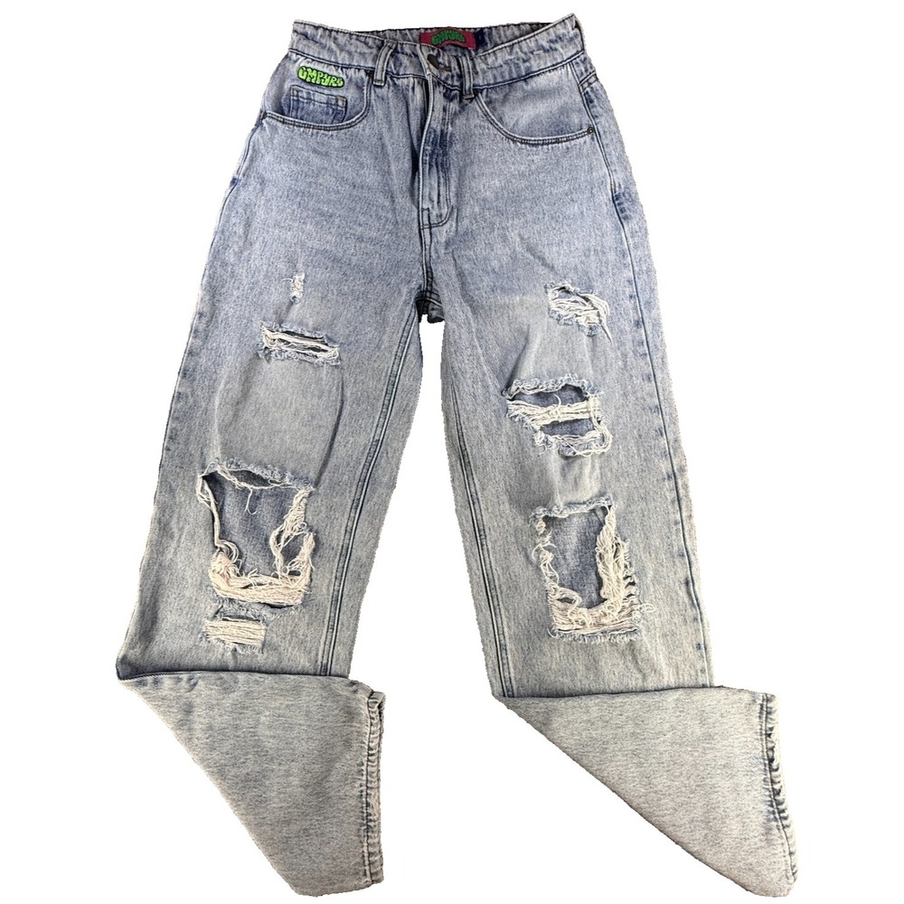 Empyre Y2K Distressed Wide Leg Jeans Womens Size 1 Light Wash Skater Grunge